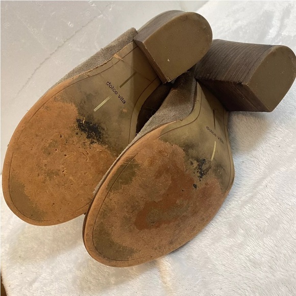 Dolce Vita Pasha Ankle Bootie Taupe Suede Leather Open Toe Stacked Heel Size 9M - Picture 12 of 16